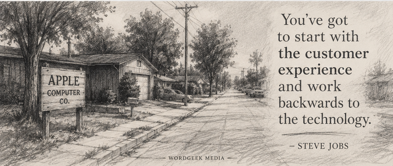 WordGeek Media artwork inspired by Steve Jobs and the importance of customer experience.